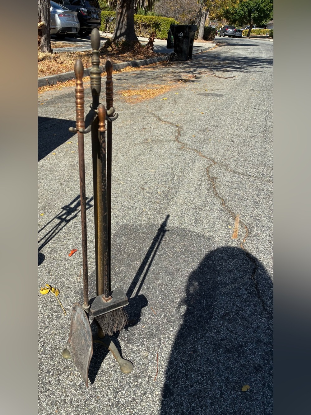 Vintage Brass Fireplace Tool Set with Brown Handles